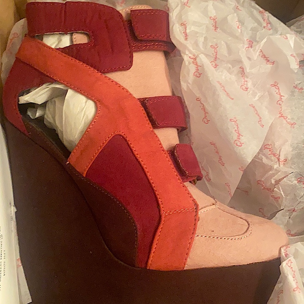 Burgundy suede platform wedges